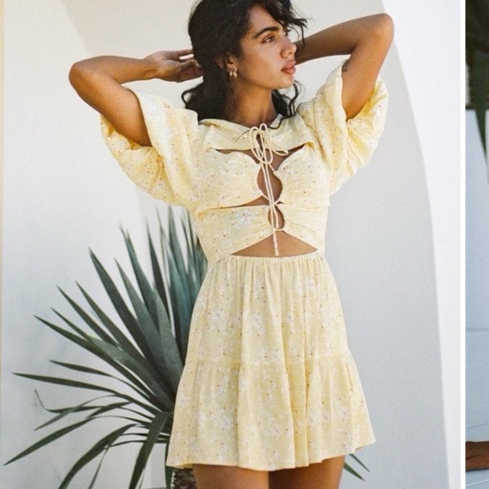 Yellow Floral Cut-Out Dress
